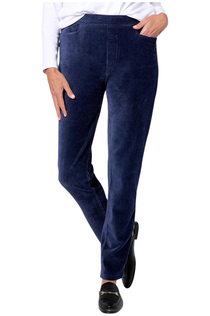 Susan Graver Weekend Knit Corduroy Slim-Leg Ankle Pants Navy - Tall